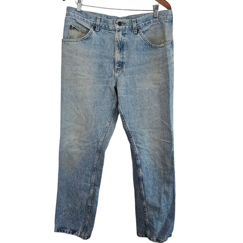 Vintage Lee Jeans Men Size 36x32 Y2K Light Wash Retro Western Ranch Denim Grunge